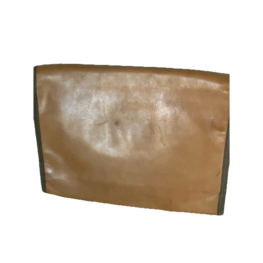 Vintage BRAHMIN Western Saddle Tan Beige Clutch Metal Coin Accents